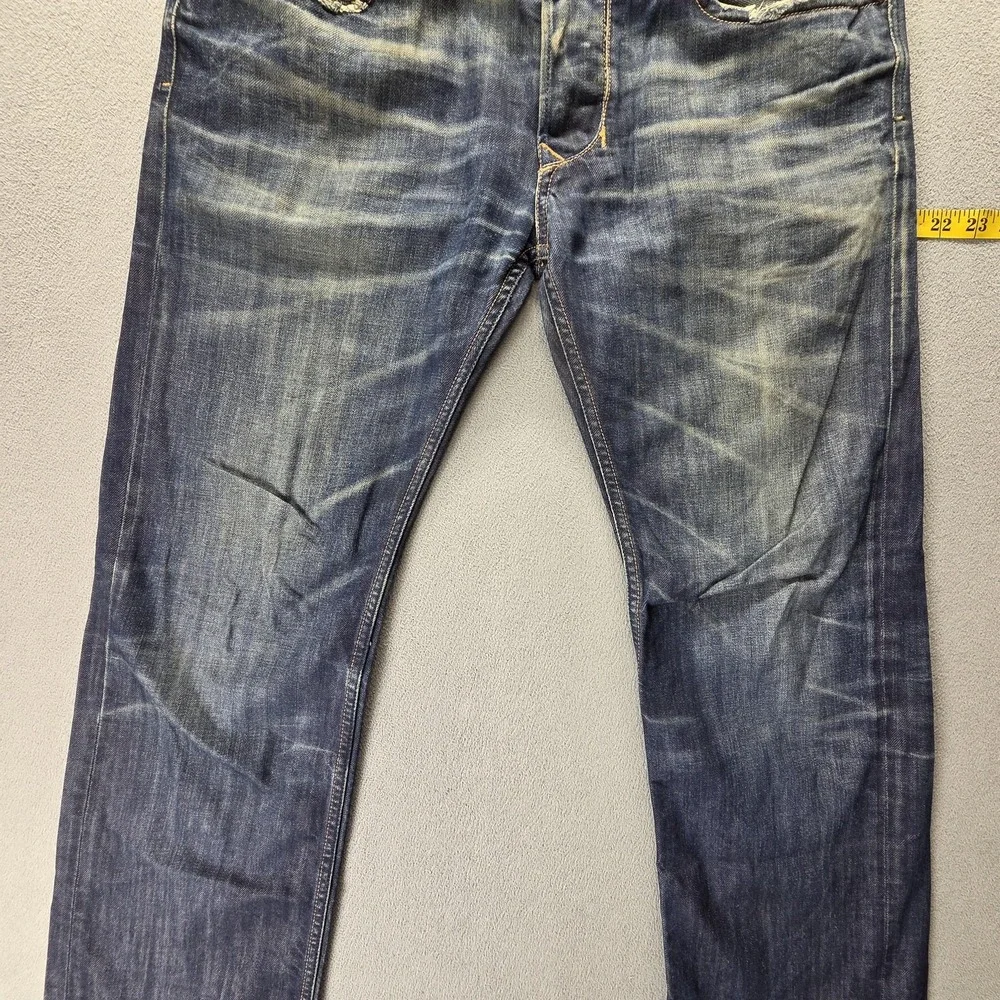 Diesel Jeans Mens 32x32 Blue Larkee Regular Straight Distressed Button Fly 0806W